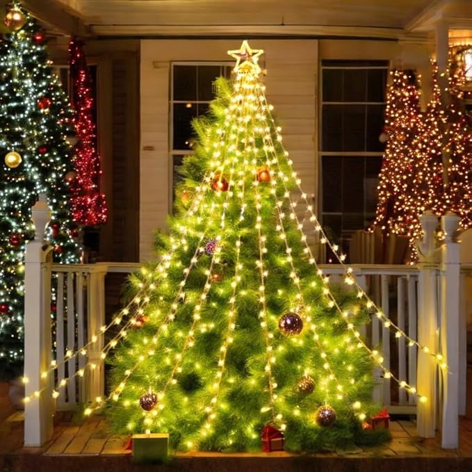 ZTX Christmas Star String Lights,11 Lighting Modes Christmas Decorations Clearance Outdoor 11Ft Waterfall Christmas Tree Lights for Christmas,New Year,Birthday(Warm White)