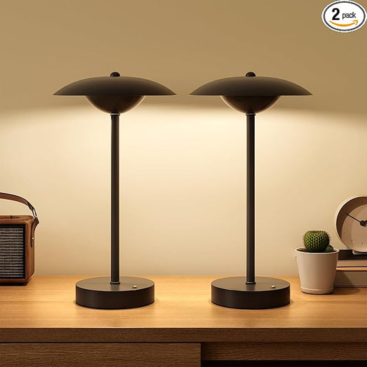 2 Pack Cordless Table Lamps, Rechargeable Battery Powered Lighting, Indoor/Outdoor Table Lamps for Patio Restaurant Home Dinner Dining Kitchen Bar Camping Balcony,Waterproof & Wireless(Black)