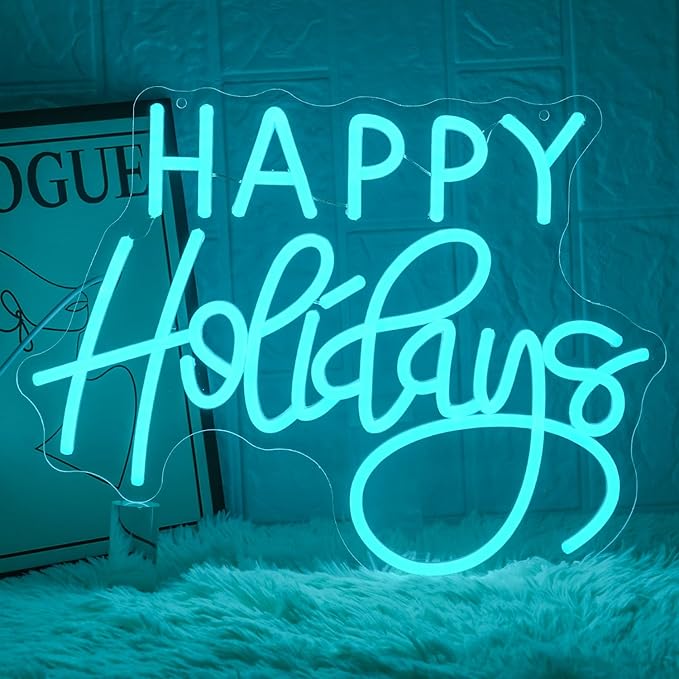 Happy Holidays Neon Sign for Wall Decor Blue Holiday Neon Lights Dimmable LED Christmas Neon Signs for Christmas, Thanksgiving, New Year