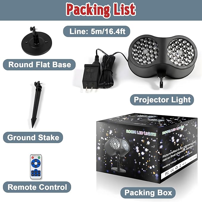 Christmas Snowflake Projector Lights Outdoor, Rotating Double Head Snowflake Light, Waterproof Snowfall LED Lights, Snow Lamp for Indoor Outdoor Christmas Party Garden Decorations (White Snow)