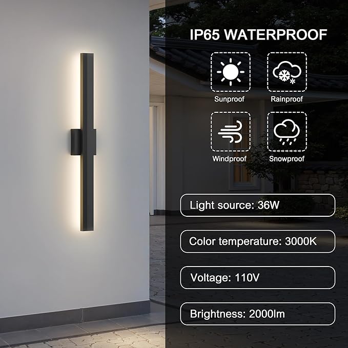 LamQee 31.5 In Aluminum Long Outdoor Wall Light, 3000K 2000LM Integrated LED Waterproof IP65, Linear Modern Exterior Lighting Fixtures Wall Mount Outside Sconce for House Porch Patio Garage Front Door