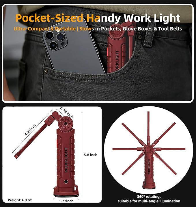 Rechargeable Work Light Flashlight, Easter Gifts for Men Him Dad Husband Mechanic Birthday Torch Grill Light Inspection Lamp with Magnetic Base Hook, 5 Modes 360° Rotate Car Emergency Repair 4 Pack