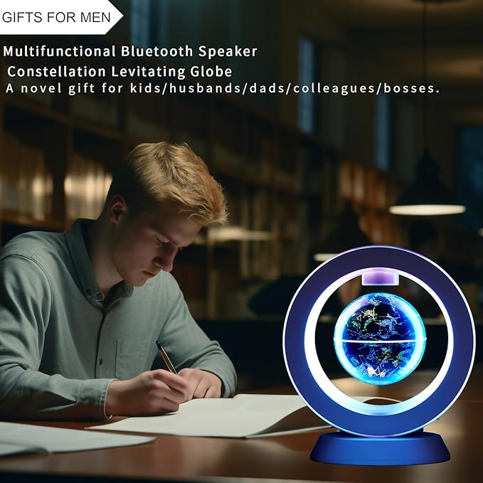 Magnetic Levitation Bluetooth Speaker Constellation Lamp Spinning Floating World Globe For Kids Learning Or Men Boss Office Desk Accessories Decor,Cool Tech Gadgets Unique Desk Toy Gift For Teens