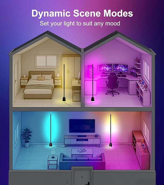 1PCS Corner Floor Lamp,Smart RGB LED Corner Lamp with App and Remote Control,16 Million Colors & 68+ Scene,Music Sync,Timer Setting,Ideal Standing Lamp for Living Rooms,Bedrooms,Gaming Rooms