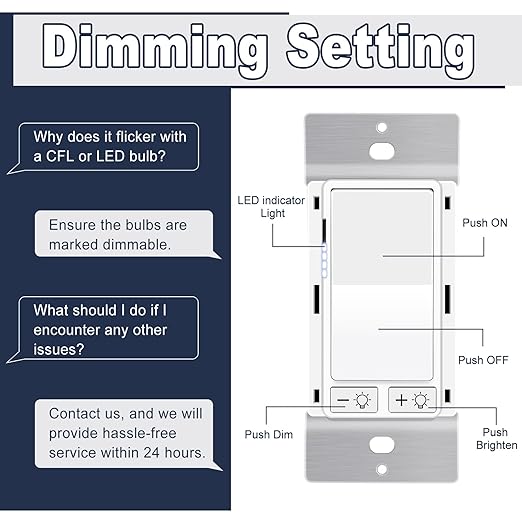 Dimmer Light Switch,Greencycle 10PK 3 Way Dimmer Switch for Dimmable 150W LED CFL Light,600W Halogen and Incandescent,15A 120V,Neutral Wire Not Required,Residential/Commercial,ETL Listed