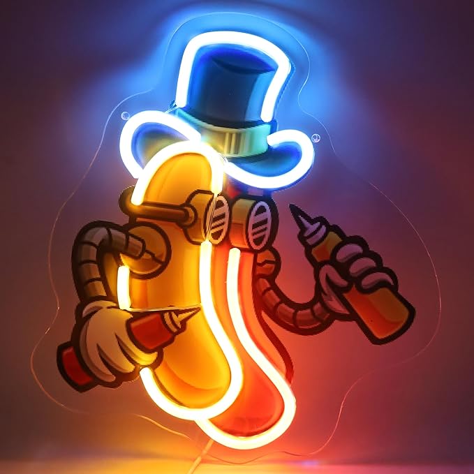 Hot Dog Neon Sign For Room Wall Decor, Funny Hotdog With Colorful UV Printed Neon Light, LED Artwork for Bar, Bedroom, Game Room, Party Decoration Holiday Birthday Gifts