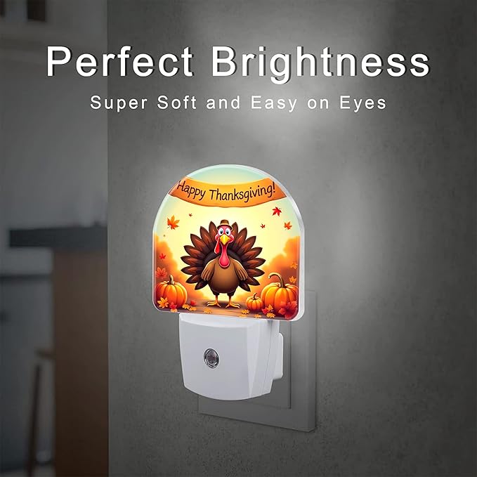 Thanksgiving Turkey Night Light Plug into Wall, Fall Autumn Pumpkins Harvest Dusk to Dawn Night Light,0.5w Energy Saving Sleep Friendly Nightlights for Kids Boys Girls Home Decor