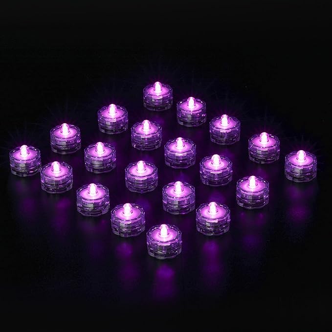 Submersible LED Lights, Waterproof Wedding Underwater LED Tea Lights Candles for Centerpieces/Party/Christmas Set of 24, Purple