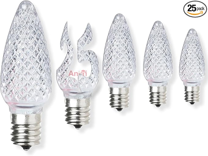 25PCS C9 LED Christmas Light Bulbs - C9 led Bulbs with E17 Base Sockets Replacement Bulbs for Outdoor String Lights - Commercial Grade Cool White