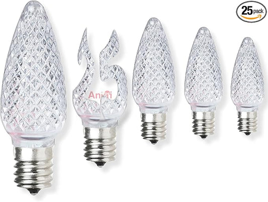 25PCS C9 LED Christmas Light Bulbs - C9 led Bulbs with E17 Base Sockets Replacement Bulbs for Outdoor String Lights - Commercial Grade Cool White