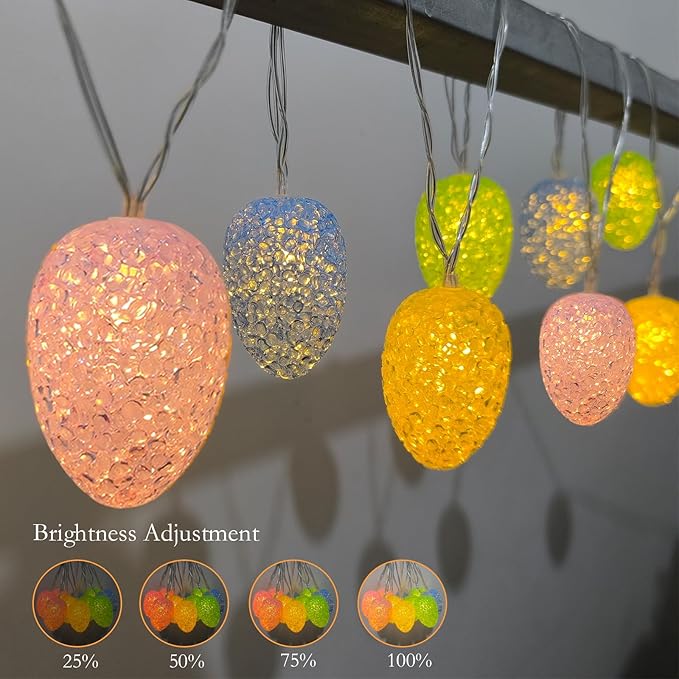 Easter Egg String Lights Battery Powered 6.8Ft Easter Lights String 10 LED Egg Shaped Light with Timer, Outdoor Pastel Light for Indoor Home Party Spring Themed Bedroom Fireplace Decor