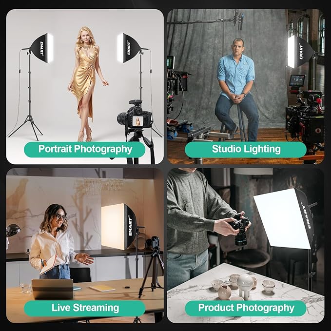 EMART Softbox Photography Lighting Kit, 16"x16" Pull Soft Box, 50W 3000K-6000K LED Bulb with Remote/APP Control, Professional Photoshoot Equipment for Studio Lights, Portrait, Video Recording(1 Pack)