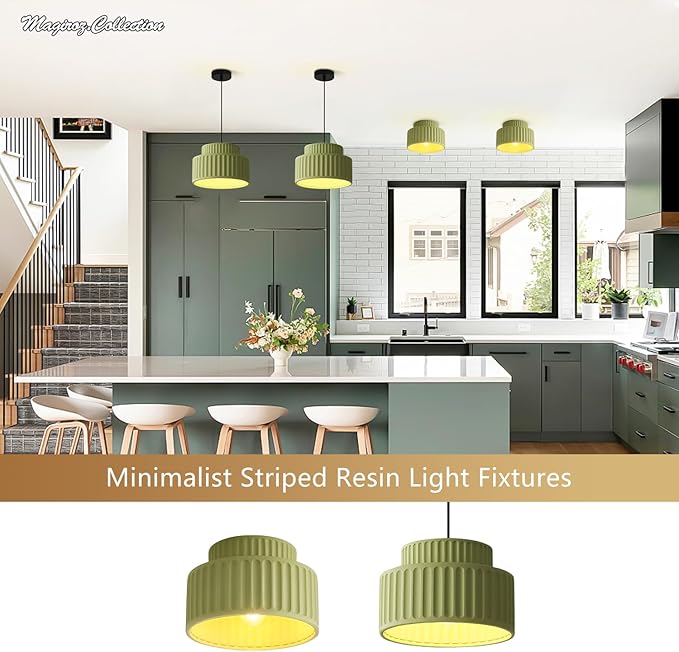 Contemporary Vintage Green Pendant Light Fixture One Light Industrial Kitchen Pendant Lighting Over Island Modern Minimalist Hanging Light with Resin Lampshade for Dining Room Bedroom MPL33-G