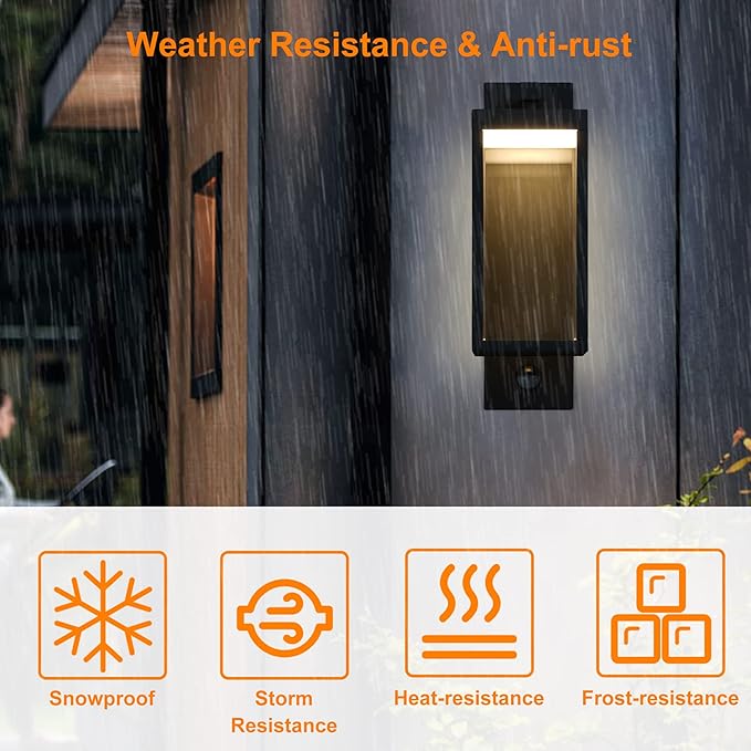Motion Sensor Outdoor Wall Lantern 2 Pack Black Modern LED Exterior Light Fixture with Clear Glass for House Garage IP54 Waterproof 750LM