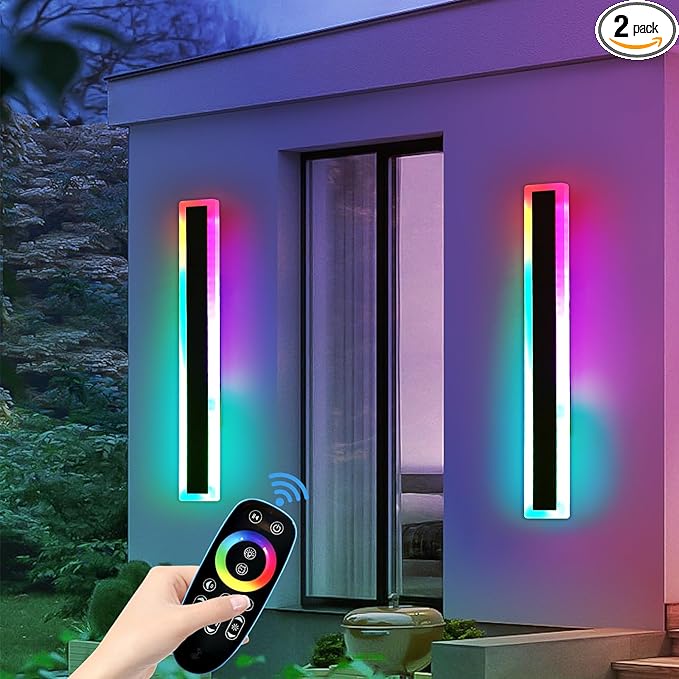 Mikeru 2pack 31.4inch Outdoor Wall Light Fixtures, RGB Modern Outdoor Wall Sconce 10%-100% Dimmable Smart Outdoor Light Fixtures Wall Mount Featuring Multiple Modes and 12 Colors for Patio Entryway