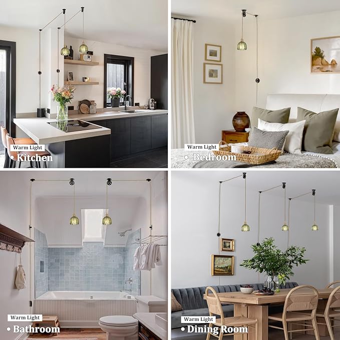 Mini Plug in Pendant Light Hanging Light Fixture Corded On/Off Switch Brass Pendant Light with Green Tulip Glass Lampshade for Bedroom Living Room Kitchen Island