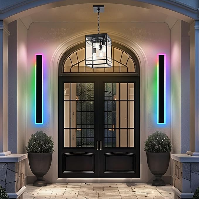 Outdoor LED Wall Lights for House,2 Pack Long RGB Outdoor Wall Lights,60 inch Long Linear Light Fixture,Dimmable Long Outside Wall Light for Porch,Enterway,Garage with Control Remote