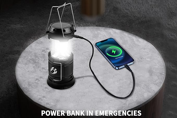 KunHe 12-Pack 1800mAh Collapsible Portable LED Camping Lantern Lightweight Waterproof USB Rechargeable LED Flashlight Kits for Indoor Outdoor Home Emergency Light Power Hiking