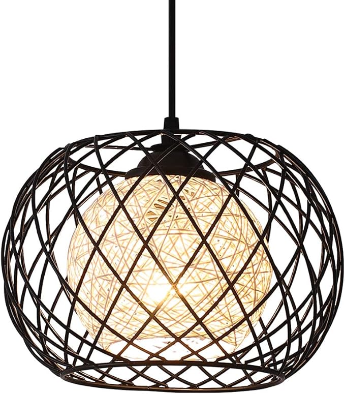 Modern Pendant Hanging Light Industrial-Light Fixture Rustic Ceiling, Metal Cage Hanging Lamps Vintage Industrial Chandelier Black for Bedroom,Kitchen Island,Hallway,Entryway,Garage,Bathroom.