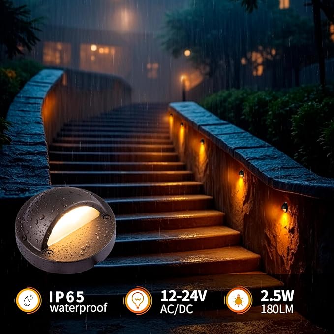LED Low Voltage Deck Lights 3.74 Inch Landscape Lighting Fence Lights 2700K 180LM 12-24V AC/DC Aluminum Oil Rubbed Bronze Outdoor Step Light 2.5W IP65 with Wire Nuts 4FT Corded, 12 Pack