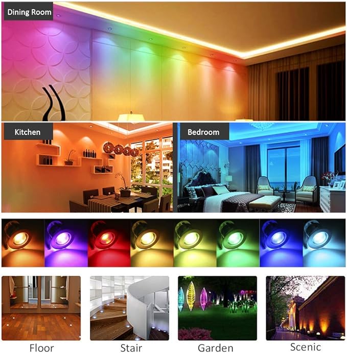 Lixada Recessed LED Deck Light 16 RGBW Colors/4 Lighting Modes Remote Control IP67 Waterproof LED in Ground Lights for Outdoor Yard Garden Stair Patio Pool Deck Kitchen -10Pack - RGBW Colors (30mm)