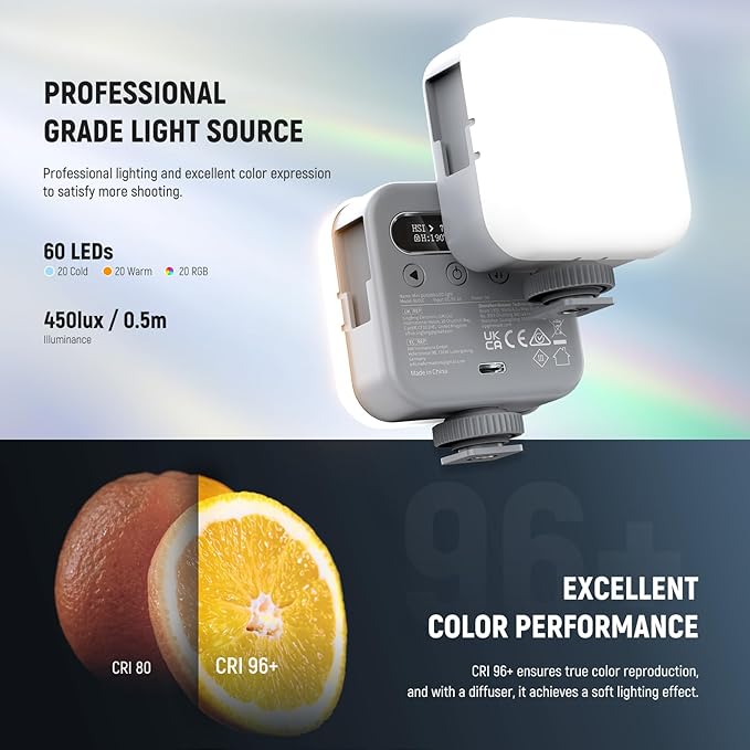 NEEWER BL60C Basic Magnetic RGB Video Light, 360° Full RGB Mini LED Camera Light Rechargeable Portable for Selfie/Tripod Photography Lighting with TL98C Magnetic Handheld Light Wand