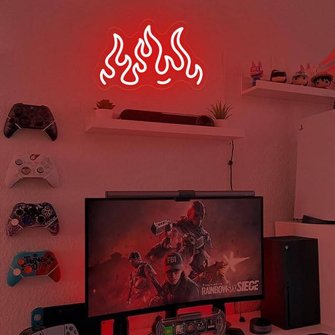 Red Flame Neon Sign – LED Wall Light for Game Room, Bedroom, Bar, Party or Club Decor, USB Powered Fire Shape Neon Wall Art for Home or Event 16″×10.2″