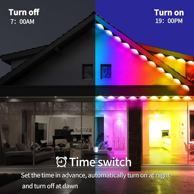 Permanent Outdoor Lights 400ft,RGB Eaves Light,IP67 Waterproof Year Round Outdoor Lights,Decorative House Light for Party,Daily,Rooftop,Garden,Patio（2 Rolls 200ft）