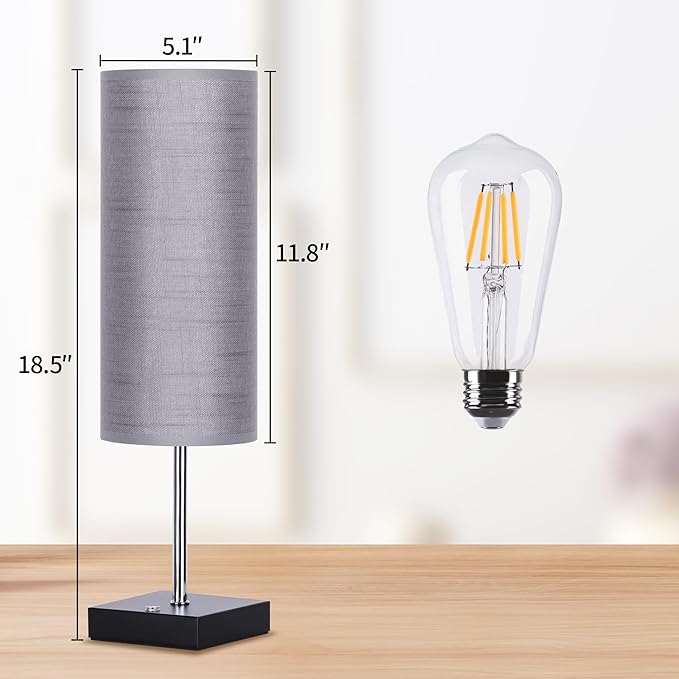 18Inch Cordless Lamp Table Lamps set of 2, 5000mAh Rechargeable Beside Table Lamp for Living Room, 2700K Battery Operated Small Bedroom Desk Lamp for Night Stand Grey Shade for Home（Bulb Included）