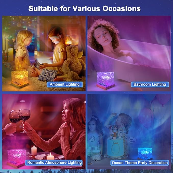 RICHMYC Ocean Wave Projector Light, 16 Colors Gradual Rotating Water Lamp with Remote Control, Beach Decor Sea Themed Northern Lights Projector for Office Bedroom Bar Restaurant(Cordless)