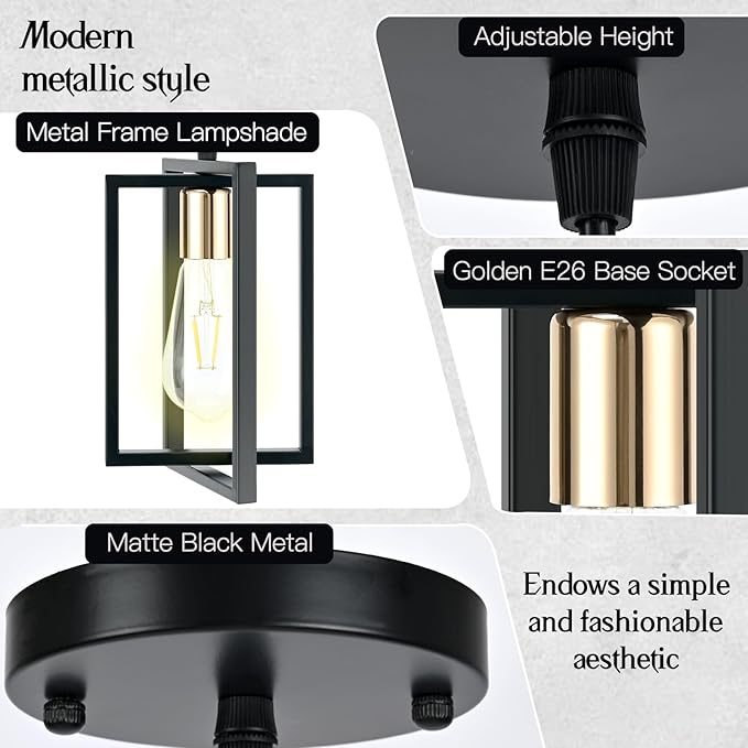3 Pack Black Pendant Lights Kitchen Island, Industrial Island Lights for Kitchen with Durable Metal Shades, Kitchen Island Lighting for Dining Room, Entryway, Restaurant