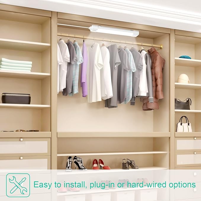 Under Counter Lights for Kitchen, Linkable LED Tube Light，17in 16W 1700LM Closet Lights,5000K LED Ceiling Light with On/Off Switch Cord,Plug in Light for Bedroom/Bathroom/Workroom.