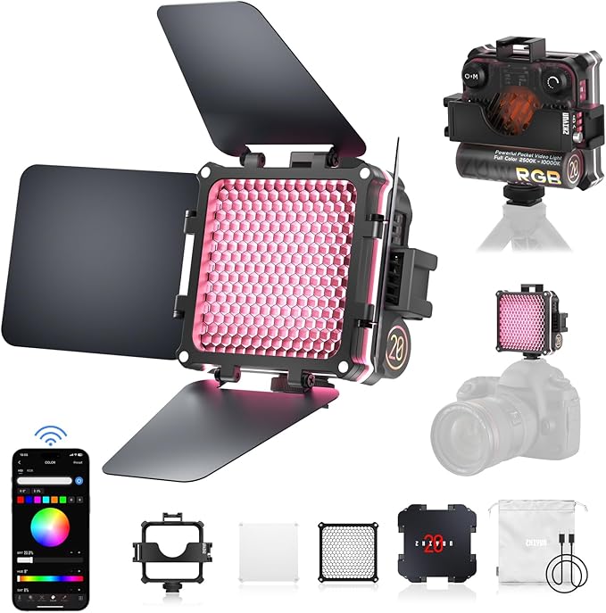 ZHIYUN FIVERAY M20C Combo [Official] 20W RGB Video Light Portable Led Light for Videography Travel Camera Light with Diffuser Handheld Panel Light Support Magnetic Attraction and App with USB-C PD