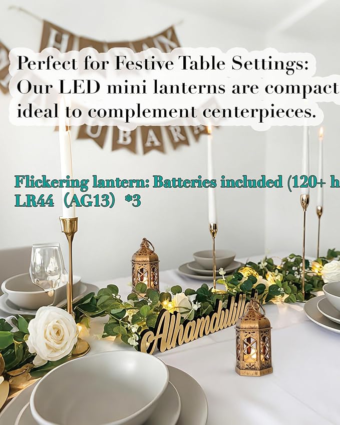 8-Pack Mini Lanterns, Small Decorative Lanterns with Flickering LED Candles for Ramadan, Christmas, Wedding, Hanging Moroccan Lantern, Table Centerpiece, Baby Shower Decorations, Bronze