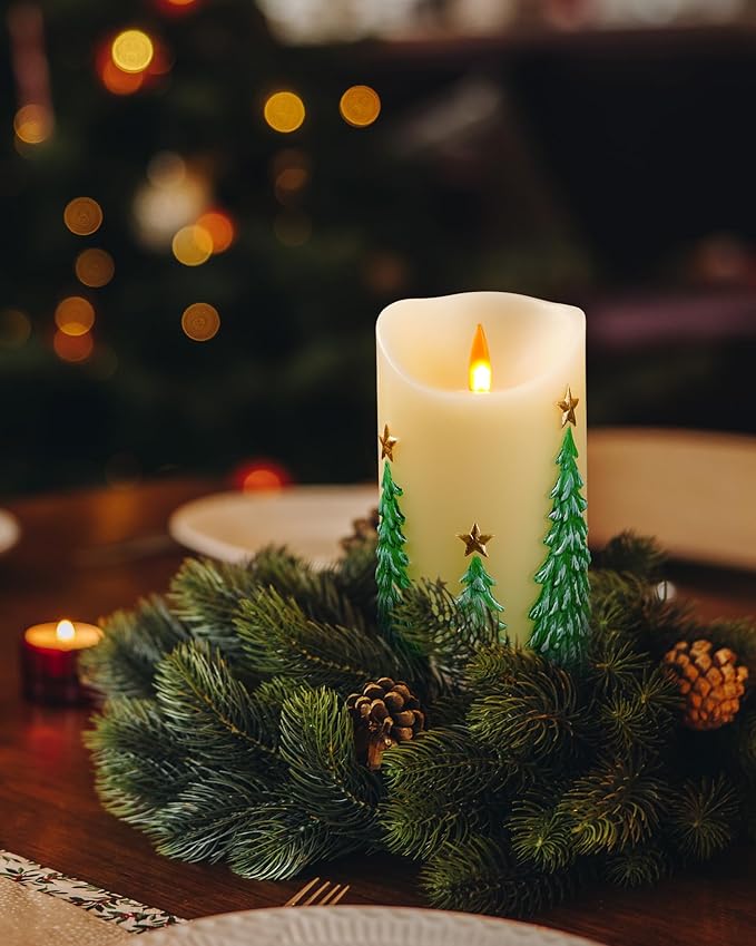 Christmas Tree Flameless Candles with Flickering Flame - Battery Operated Candles with Remote Control and Timer - Real Wax - unscented - Home/Holiday Decoration (3" x 6 ")
