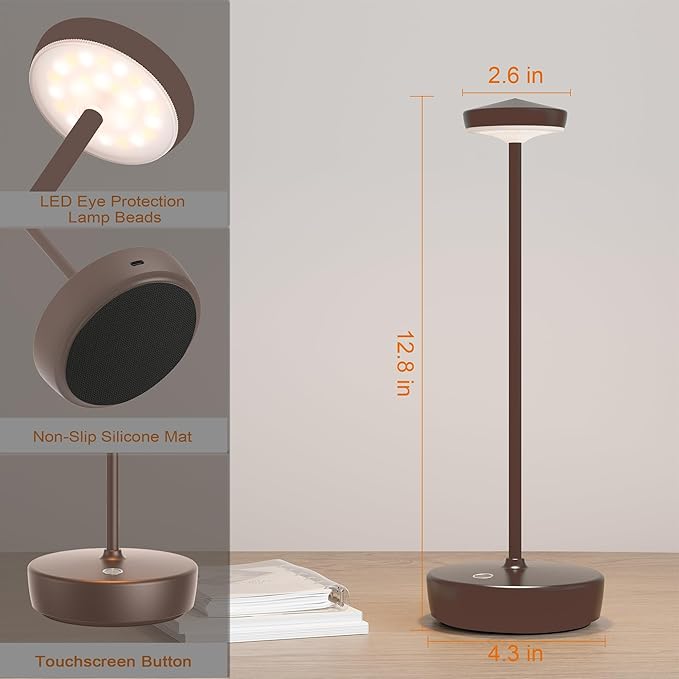 Cordless Table Lamp Set of 2,LED Rechargeable Battery Operated 3 Levels Brightness with Memory Function IP54 Waterproof Portable Lights for Outdoor Patio,Cafe,Restaurant,(2P Rust)