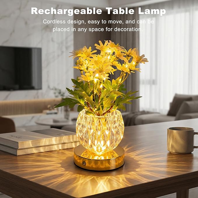 Daisy Flower Lamp, Rechargeable Artificial Flower Table Lamp with 3 Color Temperature, Dimmable Touch Cordless Lamp for Bedroom Home Decor, Birthday Mother's Day Gift for Mom Grandma Women (Daisy)