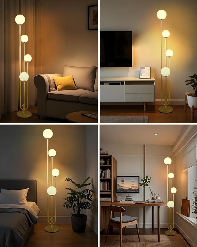 Lightdot Gold Globe Floor Lamp 4-Lights Dimmable Floor Lamps with 3000K Bulbs Included Unique Mid Century Modern Tall Standing Lamp for Living Room/Bedroom/Sofa Beside/Corner Decor