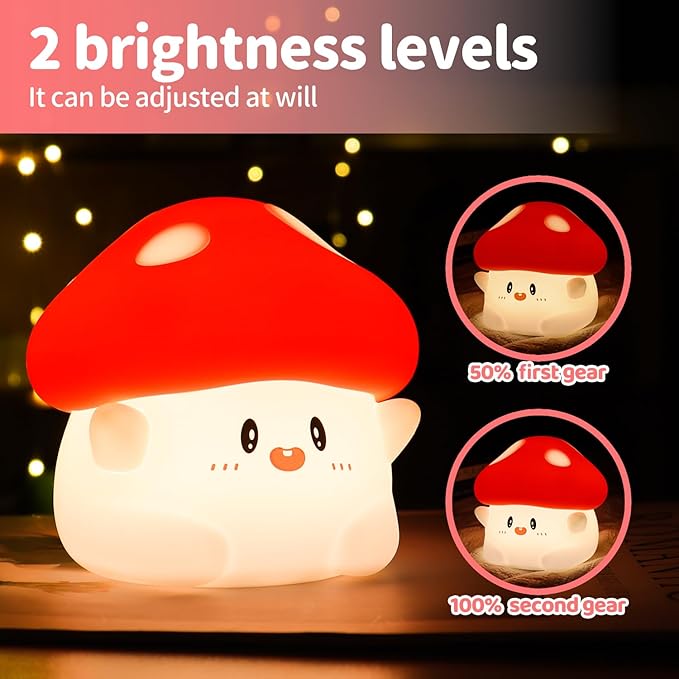 Mushroom Night Light, Color Changing & 50-Hour Battery, Squishy Lamp with Pat Control for Kids Room Decor, USB Rechargeable, Easter Gifts