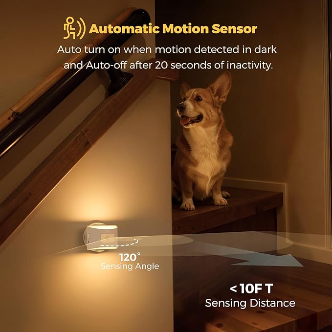 L LOHAS LED Motion Sensor Night Light, Rechargeable Stair Lights Indoor, Portable Warm White Motion Sensor Light Indoor, Battery Operated for Bedrooms, Hallway, Stairway & Bathrooms