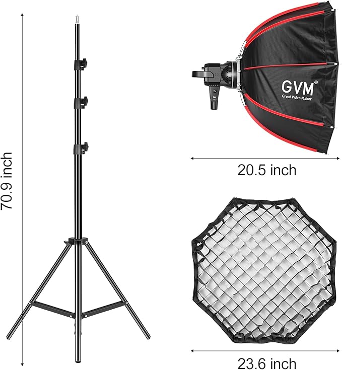 GVM 80W Video Light, Studio Lights for Photography, Softbox Lighting Kit with Bowens Mount, CRI97+ 5600K Colour Temperature , 22in Softbox, Tripod Stand, YouTube, Video, Wedding