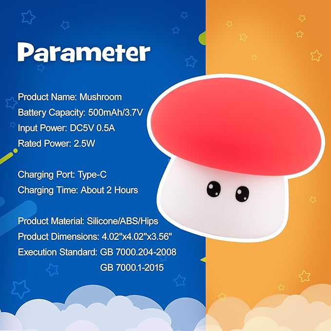 Squishy Big Eyes Mushroom Night Light with RGB Mode 3 Brightness Adjustable Nursery Breastfeeding Nightlight Cute LED Red Mushroom Lamp Rechargeable Silicone Touch Bedside Lamp for Bedroom Dorm Decor