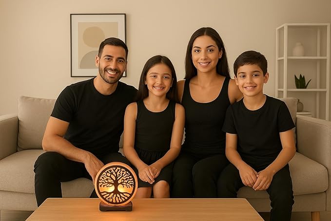 Himalayan Salt Lamp with Tree of Life Design – 4.5 Inch Hand-Carved, Wooden Base, for Home Décor, Meditation & Gifts