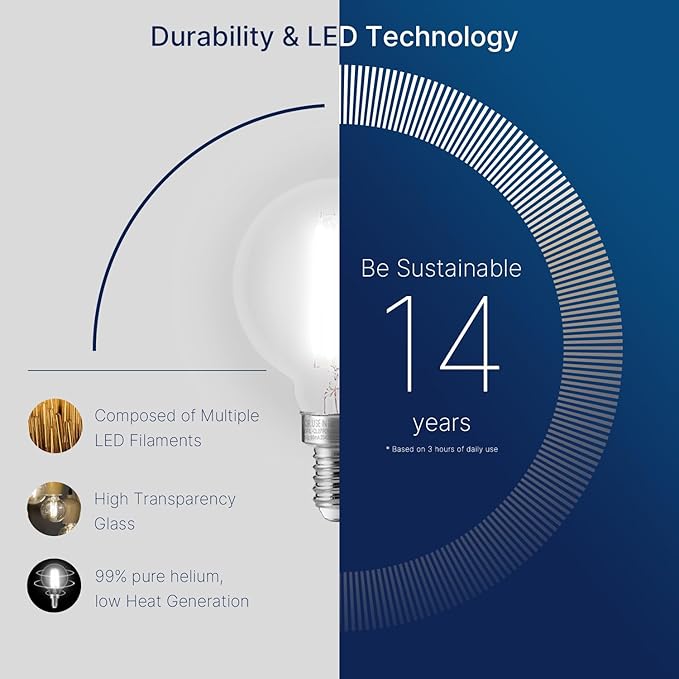 FLSNT 60W Equivalent LED Globe Candelabra Bulbs, Dimmable G16.5 LED E12 Chandelier Light Bulbs, 550LM, CRI90, 5.5W, AC 120V, 6 Pack, 5000K Daylight