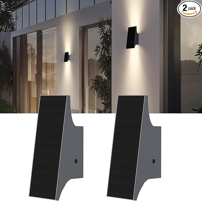 Solar Sconce Lights Outdoor, Dimmable Solar Wall Lights Up and Down, 3000K 700LM Solars Lights Outdoor IP65 Waterproof for Yard Patio Garage Porch, 2pcs