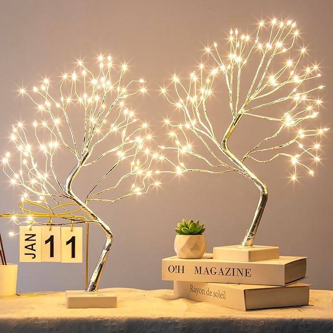 PEIDUO Fairy Lights Spirit Tree, 2PK Bonsai Tree Light, 108 LED Warm White Fairy Light Trees for Room Decor, Artificial Tree with 9 Modes for Christmas Decorations Indoor Home Decor