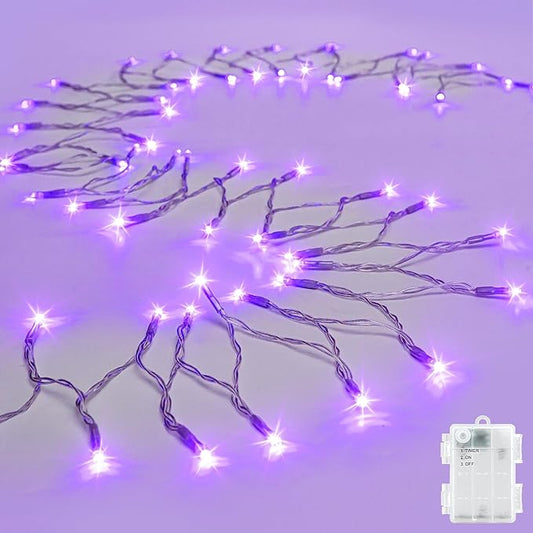 String Lights Outdoor Waterproof 9.8ft 30 LED, Purple Fairy Lights Battery Operated with Timer Clear Wire for Indoor & Outdoor Christmas Halloween Decorations Garland Party Garden