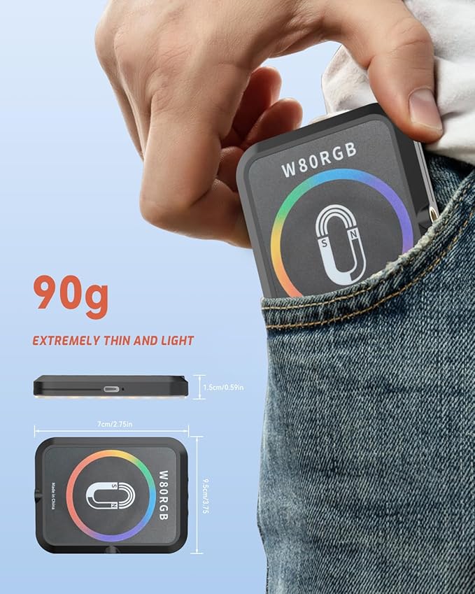 Magnetic Portable Selfie Light for iPhone: RGB Rechargeable Phone Fill Lights, Ring Light for Camera Picture, Makeup Photo, Video Conferences, Laptop Use, Zoom Meetings, TikTok, Vlog Photography