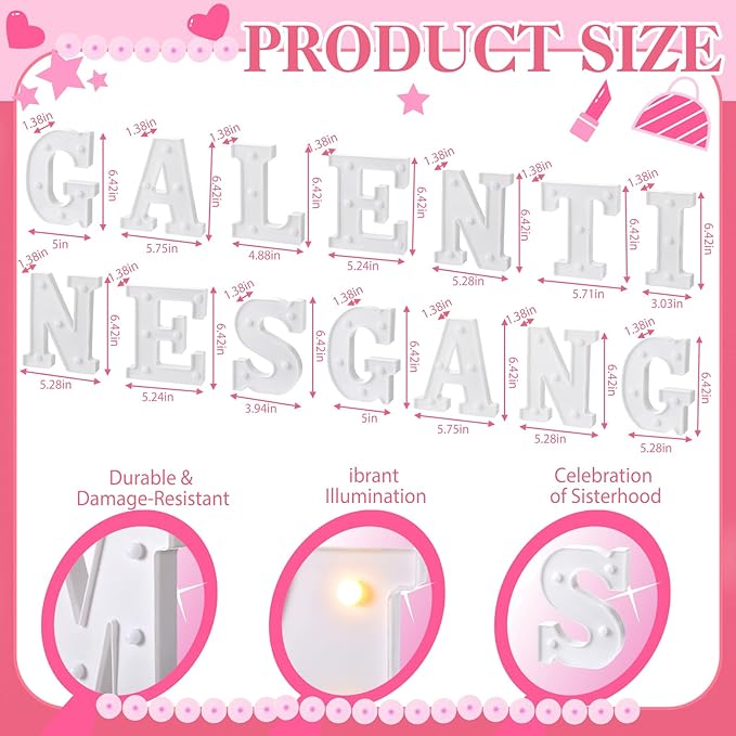 Honoson 14 Pcs Galentines Day Party Decorations Galentines Gang Lights up Sign Girls Ladies Galentine's Day Party Decorations Fireplace Table Decor