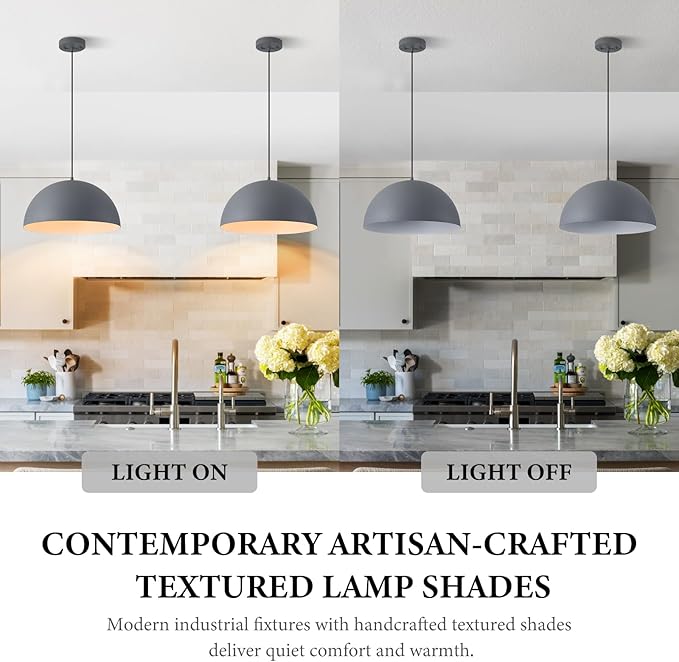 Industrial Pendant Lights Kitchen Island, 16 Inch Grey and White Metal Dome Pendant Light Fixtures, Farmhouse Hanging Light Fixture for Dining Room Restaurant Foyer Cafe, 2 Pack